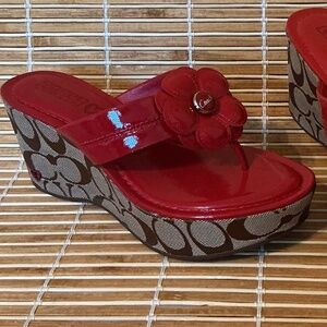 Sold! Please Do Not Purchase. 
Coach Poppy Harley Red & Brown Jacquard Wedges